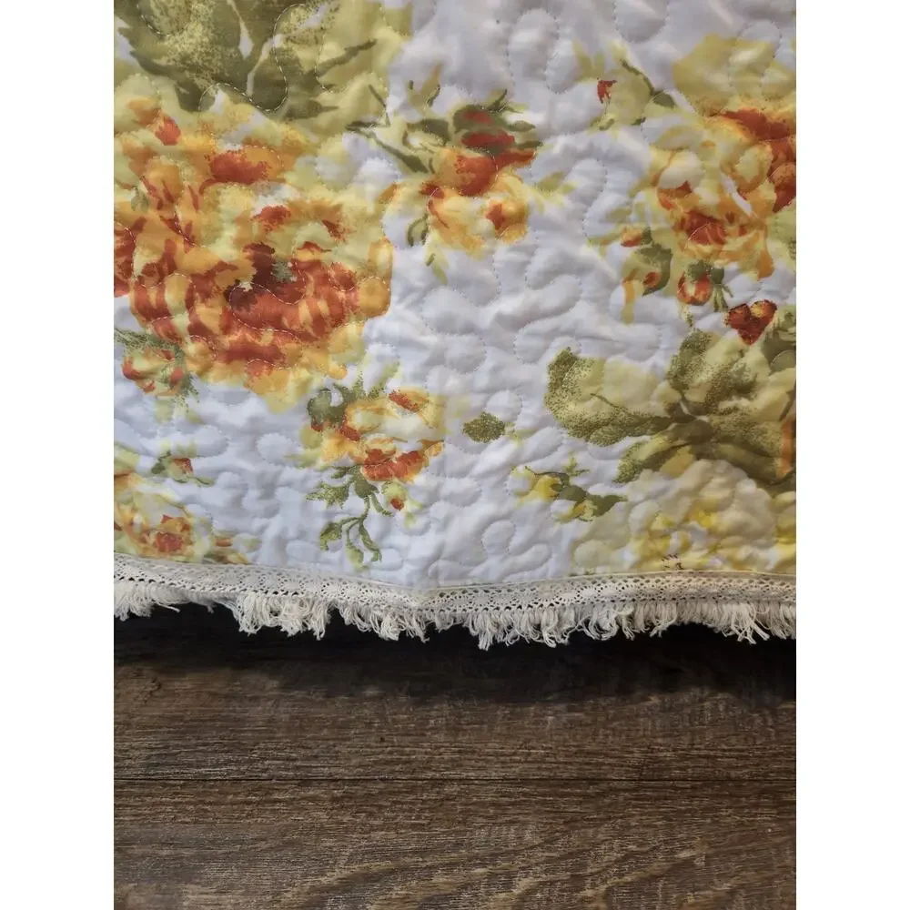 Oversized King 109x100 Rose Floral Reversible Quilted Bedspread Cottagecore